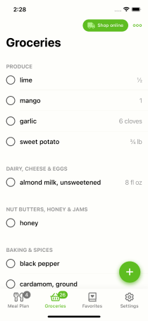 Screen shot of grocery list