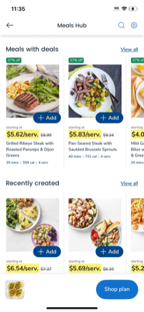 Browsing recipes on the MealsHub home screen